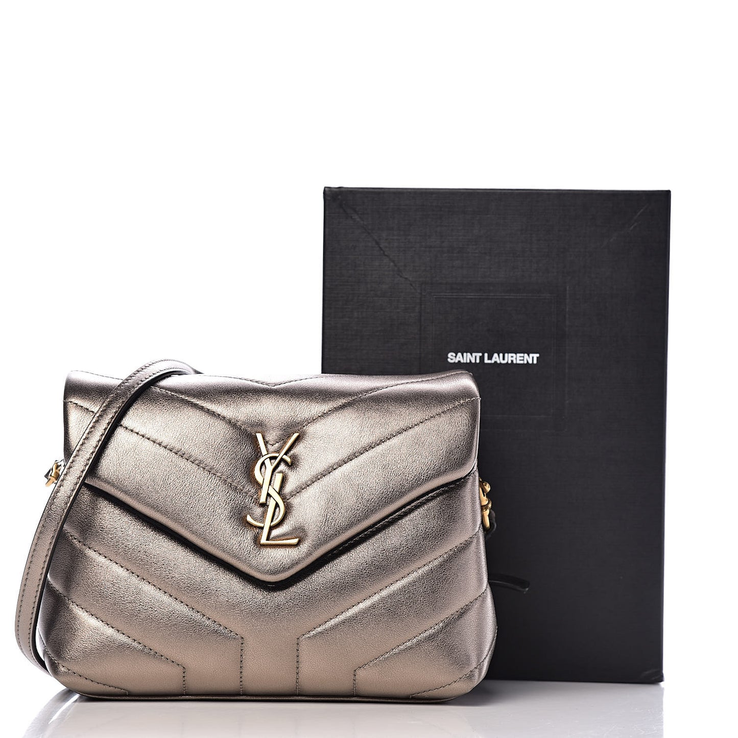 Metallic Calfskin Y Quilted Monogram Toy Loulou Crossbody Bag Piombo