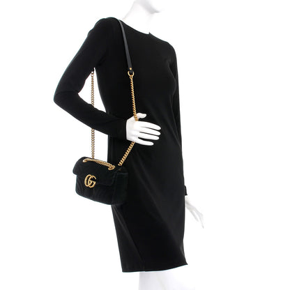 Gucci Velvet Matelasse Mini GG Marmont Shoulder Bag Black 2 of 7