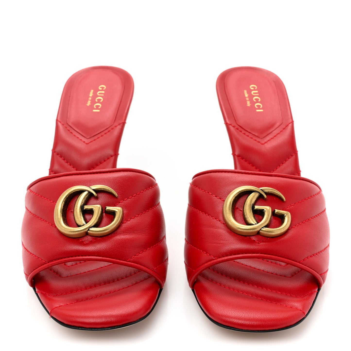 Nappa Matelasse GG Marmont 75mm Slide Sandals 38 Hibiscus Red