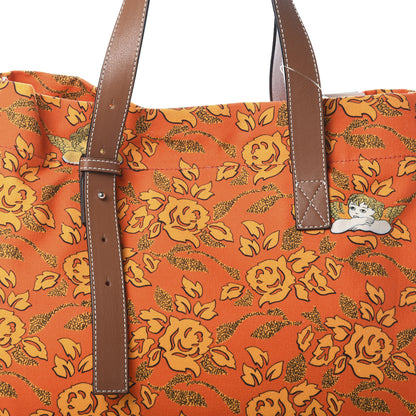 Loewe Canvas Calfskin Ibiza Floral Print Paulas Tote Orange 8 of 9