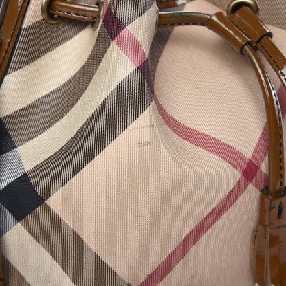 Burberry Patent Trim Nova Check Drawstring Bucket Bag Brown 22 of 23