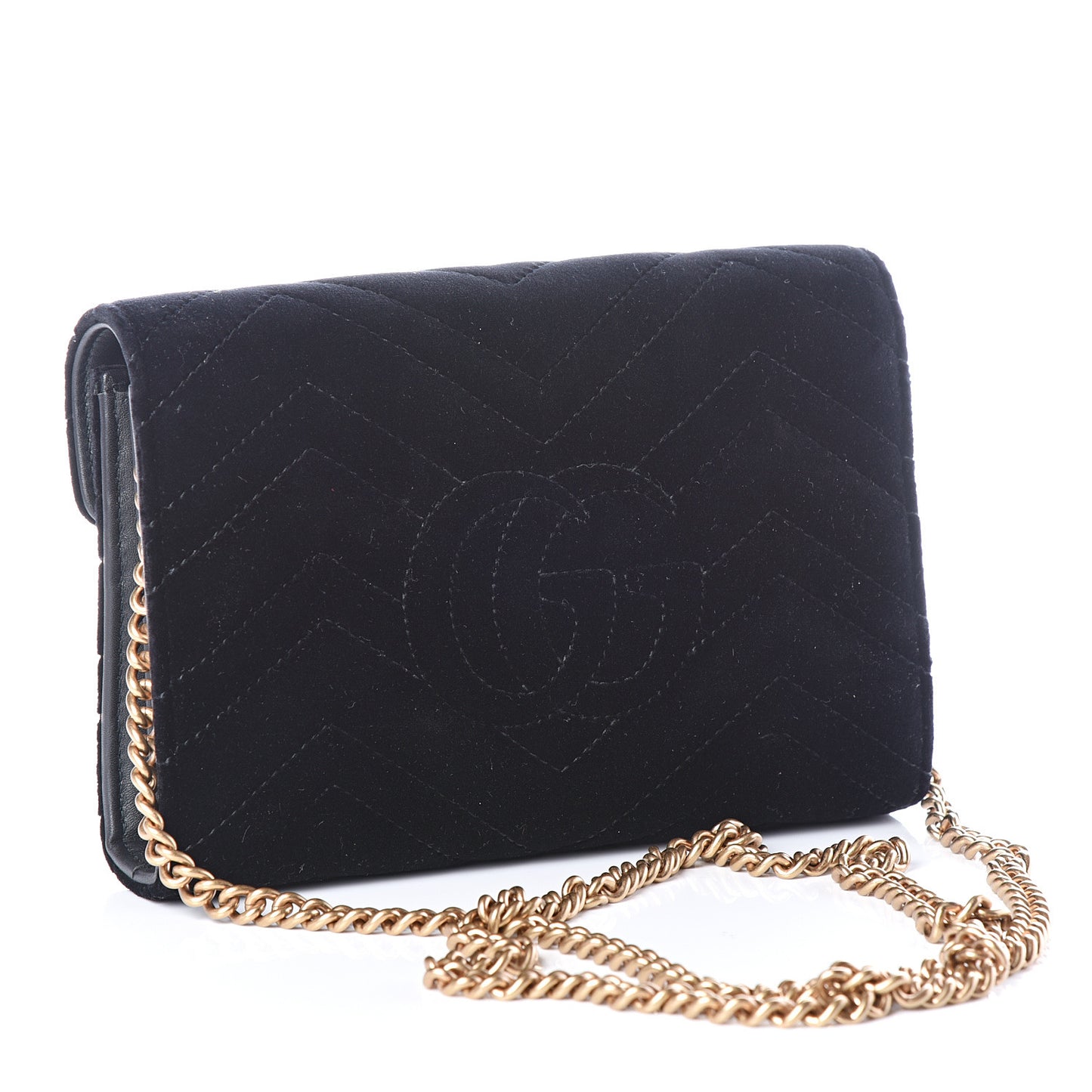 Velvet Matelasse GG Marmont Chain Wallet Black