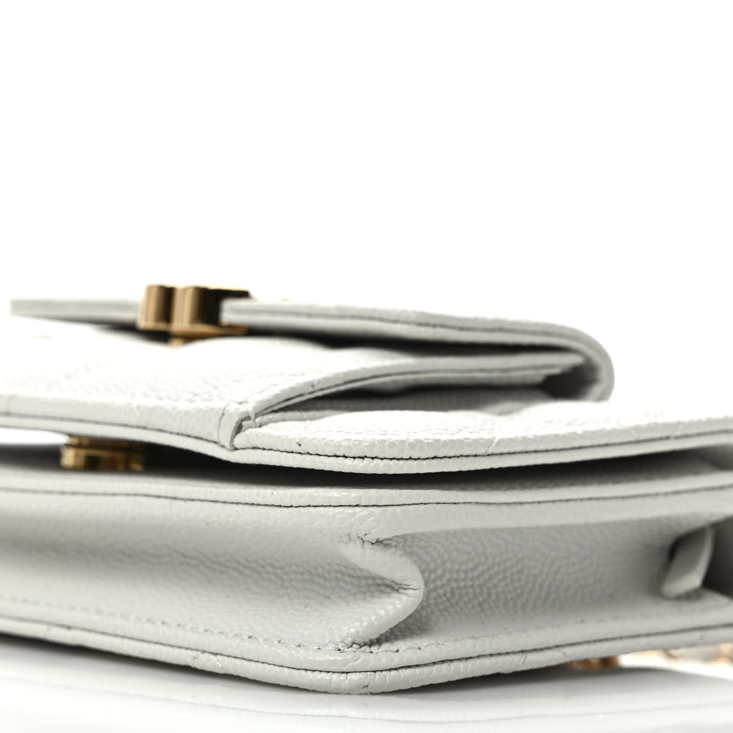 Caviar Quilted Pocket Twins Clutch With Chain White