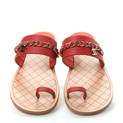 Chanel Calfskin Chain CC Sandals 39.5 Red 5 of 10