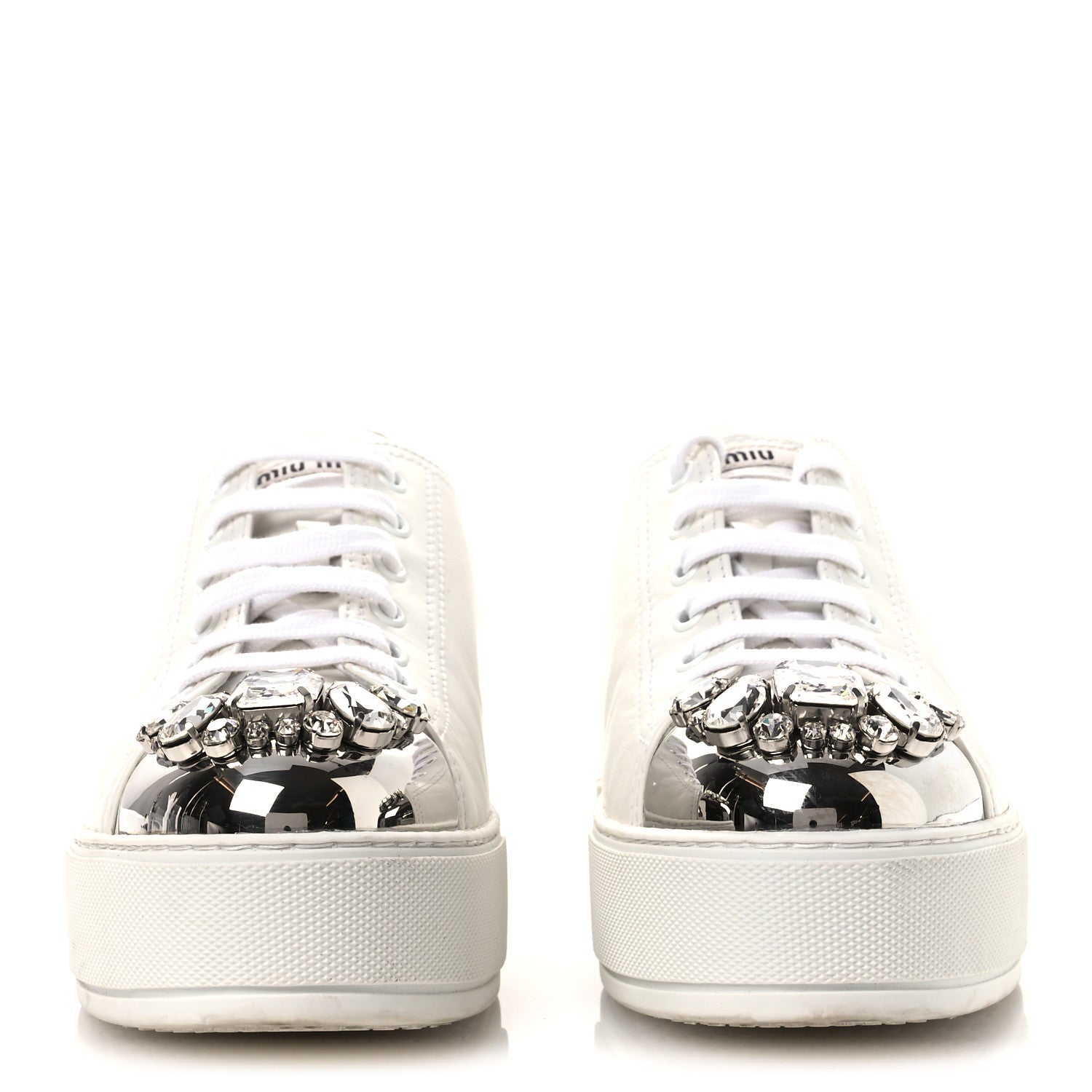 Miu Miu Naplak Crystal Low Top Platform Sneakers 40 White 1830746