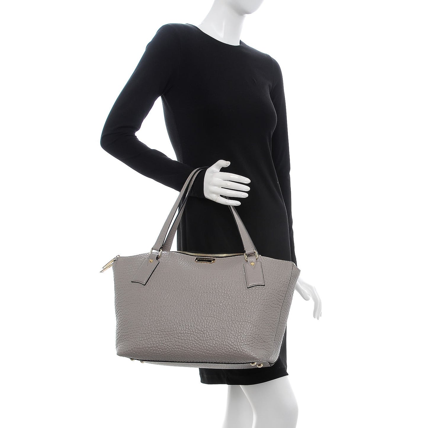 Signature Grain Calfskin Medium Welburn Tote Pale Grey