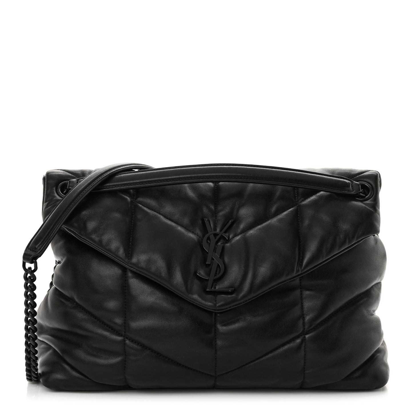 Lambskin Quilted Monogram Monochrome Medium Loulou Puffer Chain Satchel Black