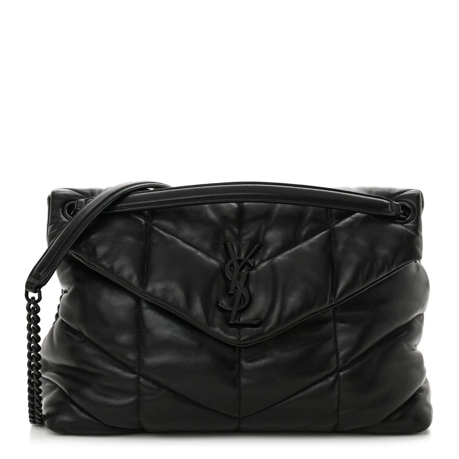 Saint Laurent Lambskin Quilted Monogram Monochrome Medium Loulou Puffer Chain Satchel Black 1 of 11