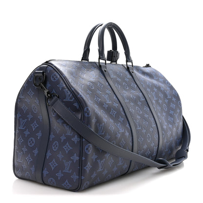 Louis Vuitton Calfskin Monogram Shadow Keepall Bandouliere 50 Navy 2 of 8