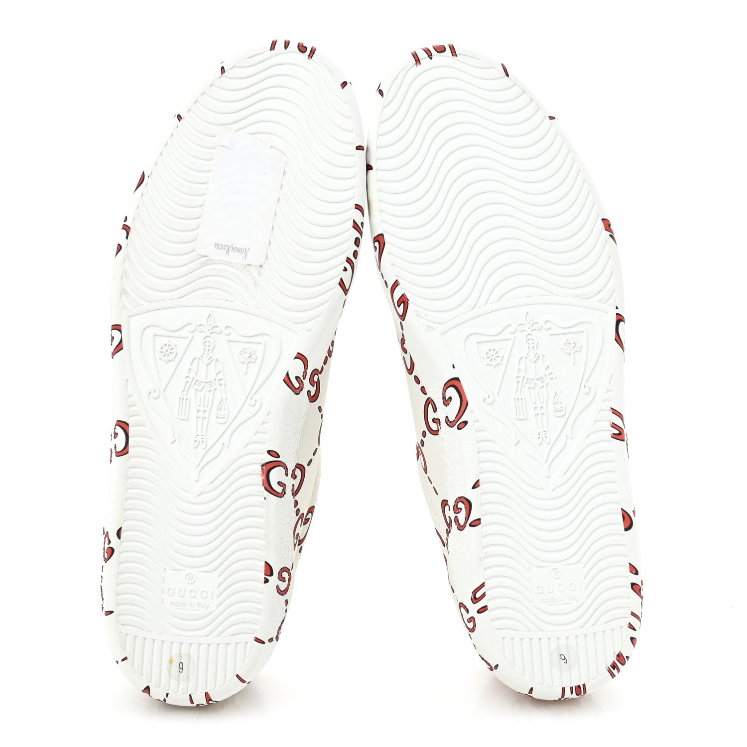 Gucci Calfskin GucciGhost Print Mens Ace Sneakers 9 White Hibiscus Red 6 of 9
