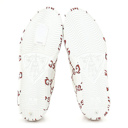 Gucci Calfskin GucciGhost Print Mens Ace Sneakers 9 White Hibiscus Red 6 of 9