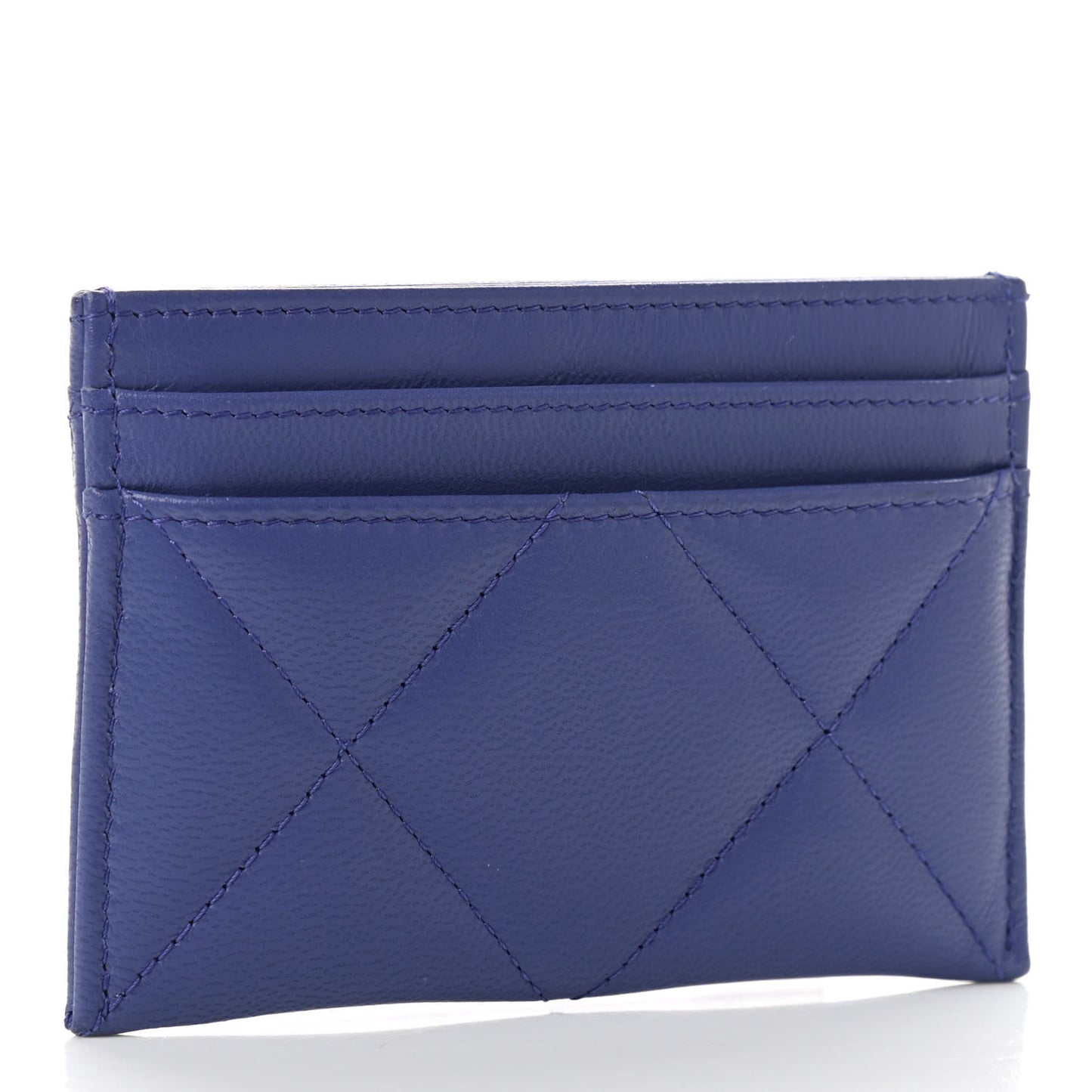Shiny Goatskin Quilted Chanel 19 Card Holder Blue
