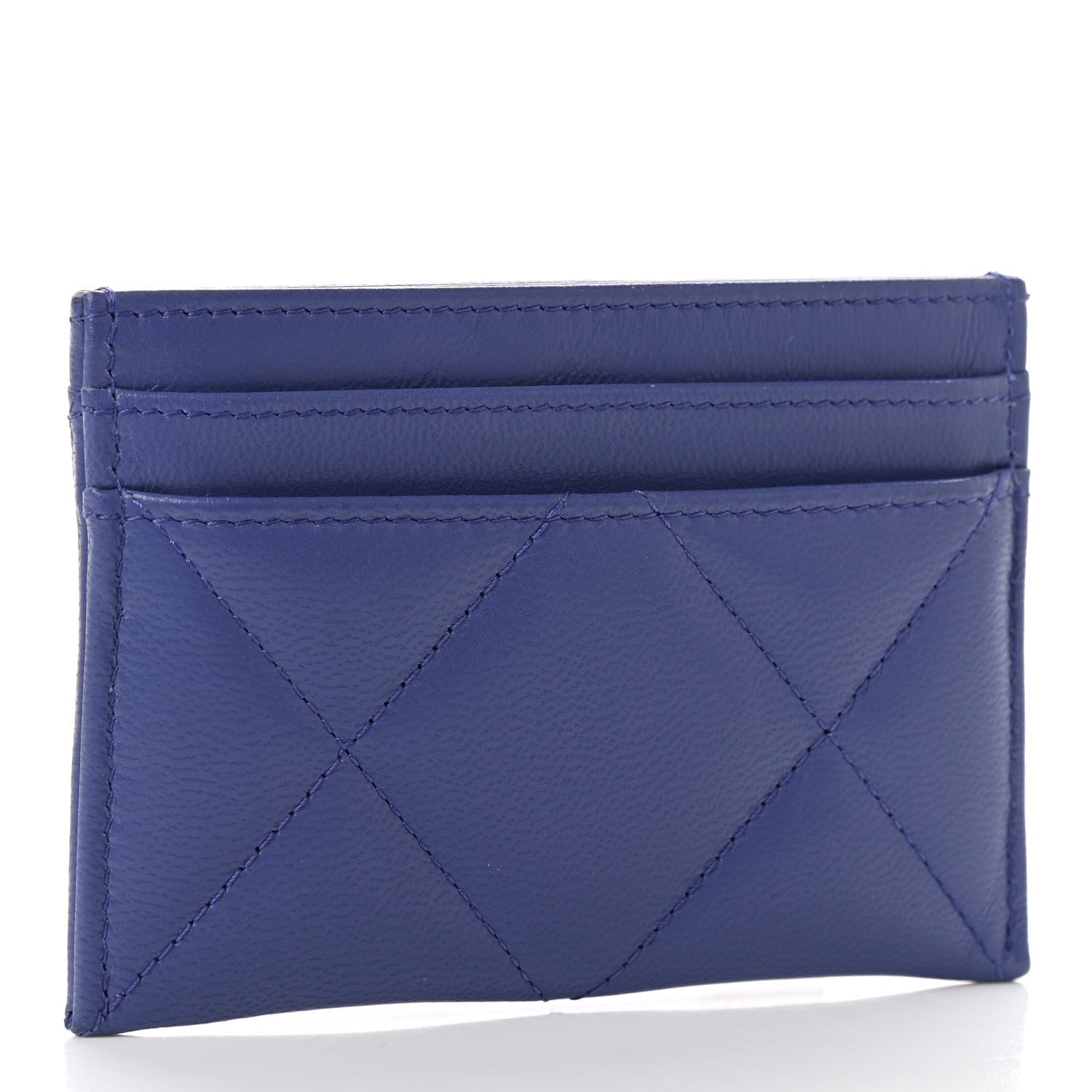 Chanel Shiny Goatskin Quilted Chanel 19 Card Holder Blue 3 of 8
