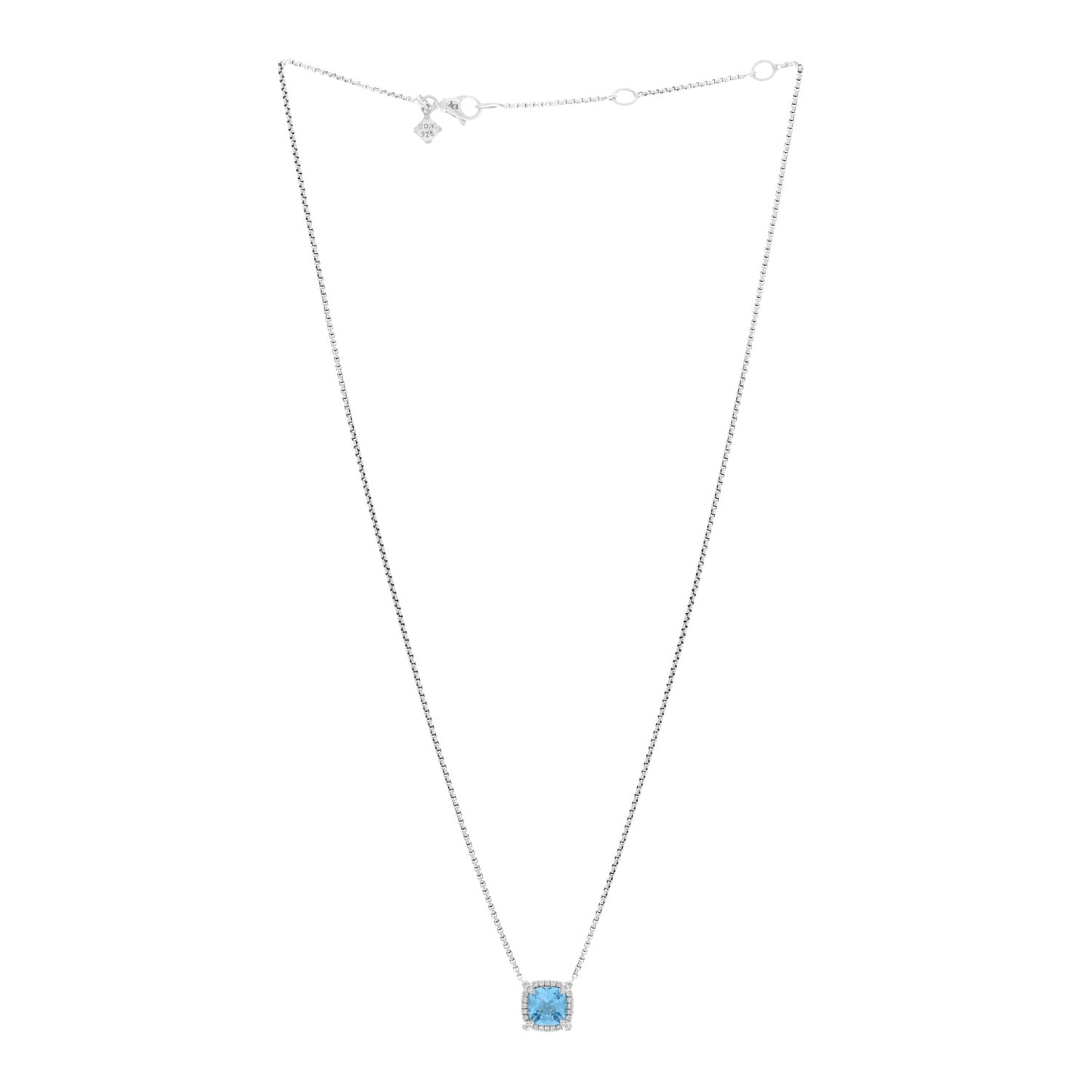 Sterling SIlver Diamond Blue Topaz 7mm Petite Chatelaine Pave Bezel Pendant Necklace