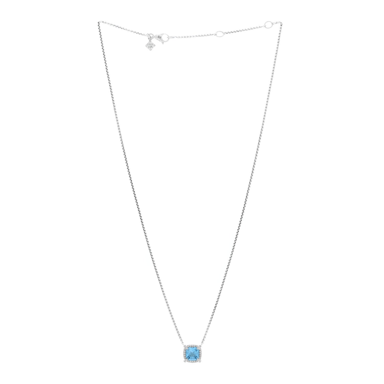 David Yurman Sterling SIlver Diamond Blue Topaz 7mm Petite Chatelaine Pave Bezel Pendant Necklace 3 of 4