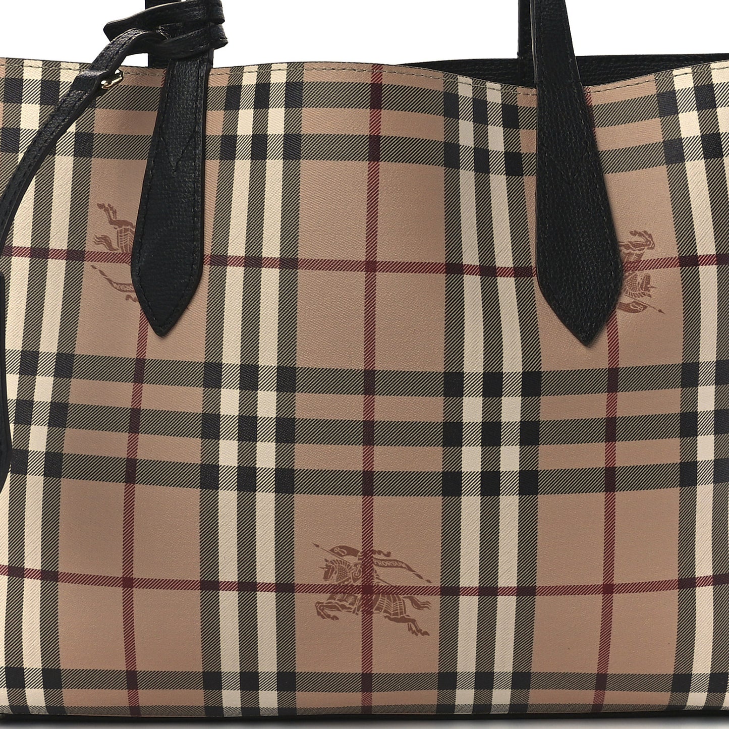Grainy Calfskin Haymarket Check Medium Reversible Tote Black