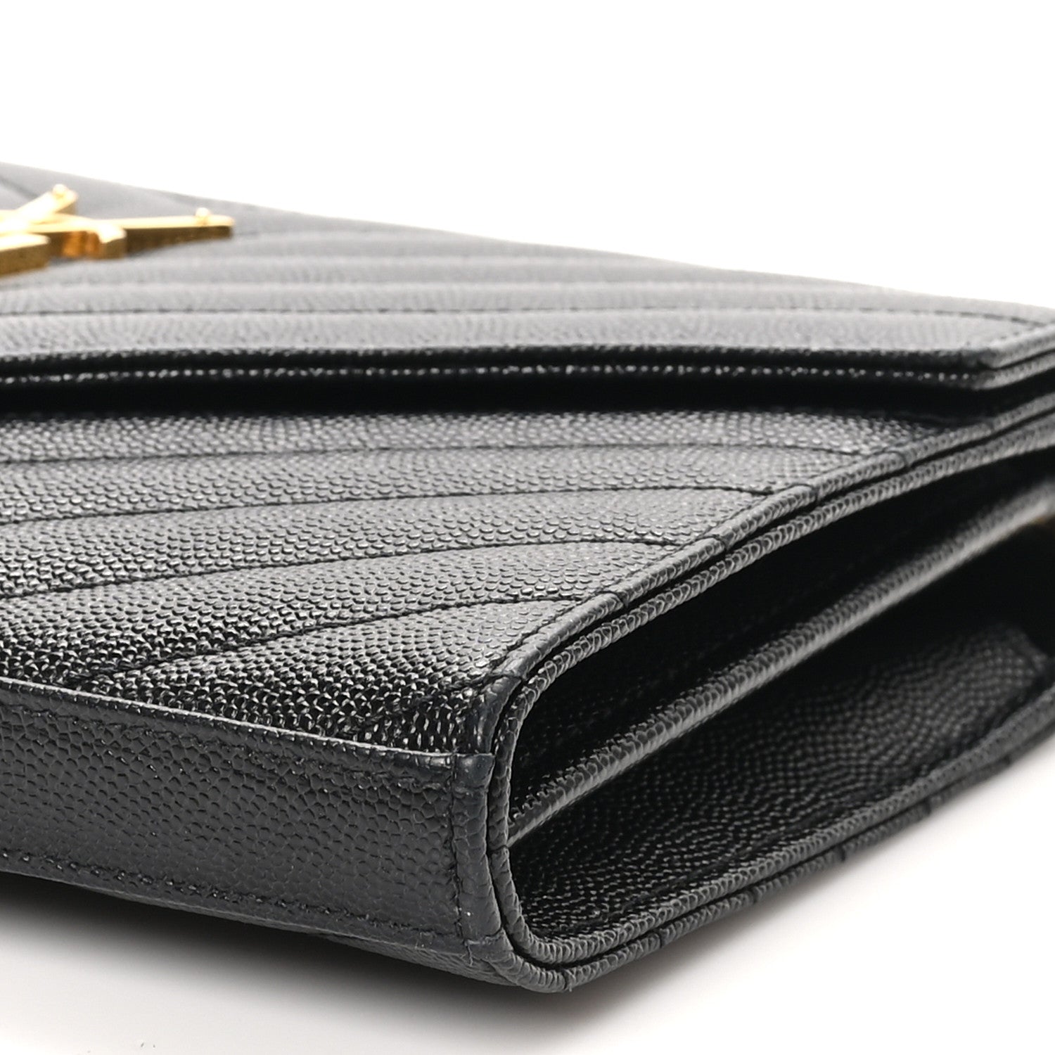 Saint Laurent Grain De Poudre Matelasse Chevron Monogram Envelope Chain Wallet Black 9 of 9