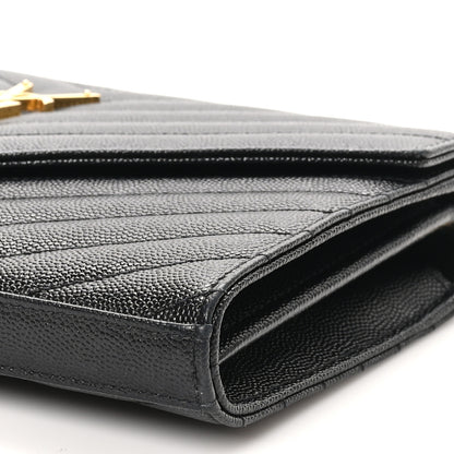 Saint Laurent Grain De Poudre Matelasse Chevron Monogram Envelope Chain Wallet Black 9 of 9