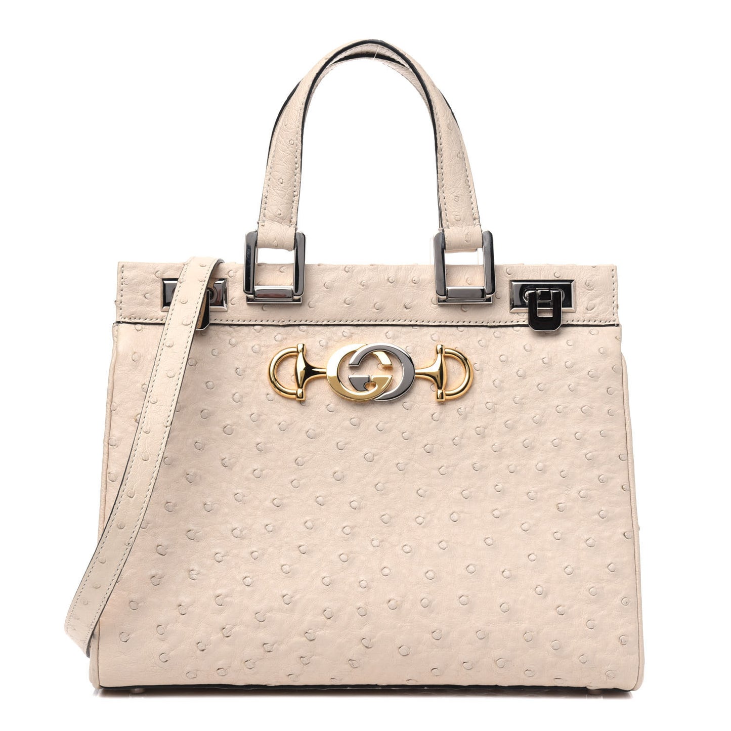 Ostrich Small Zumi Top Handle Bag Ivory