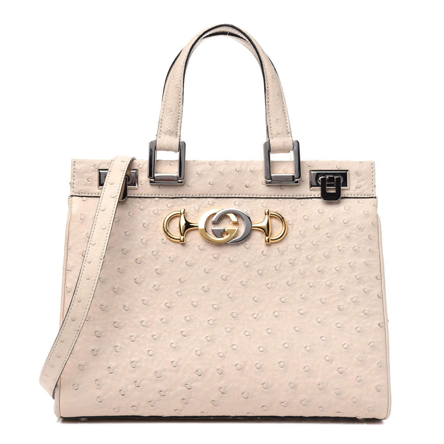 Gucci Ostrich Small Zumi Top Handle Bag Ivory 1 of 4