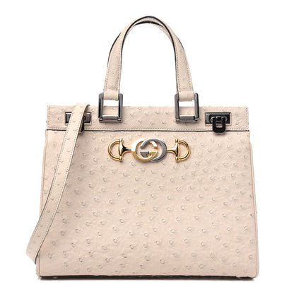 Gucci Ostrich Small Zumi Top Handle Bag Ivory 1 of 4