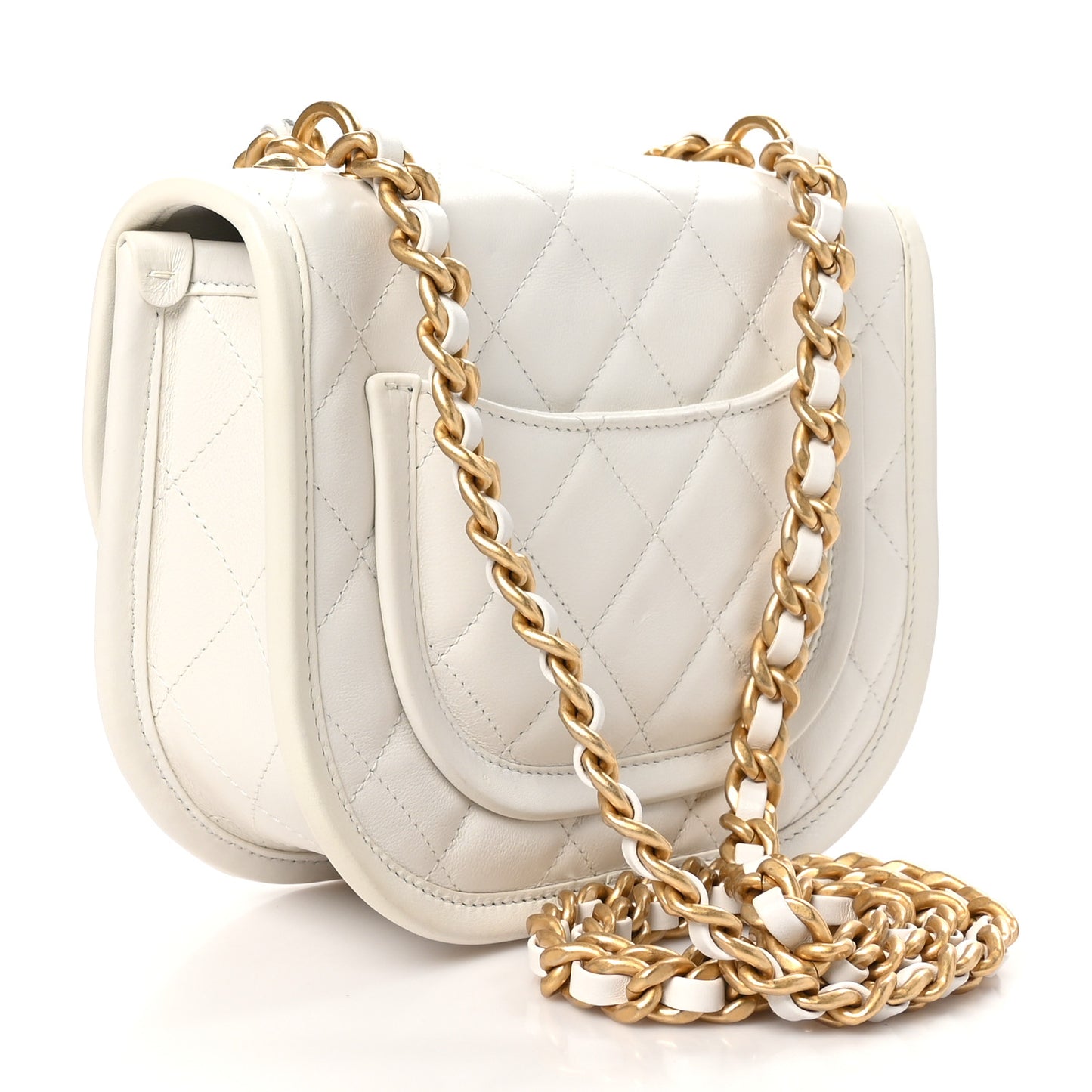 Lambskin Quilted Small Messenger Flap White