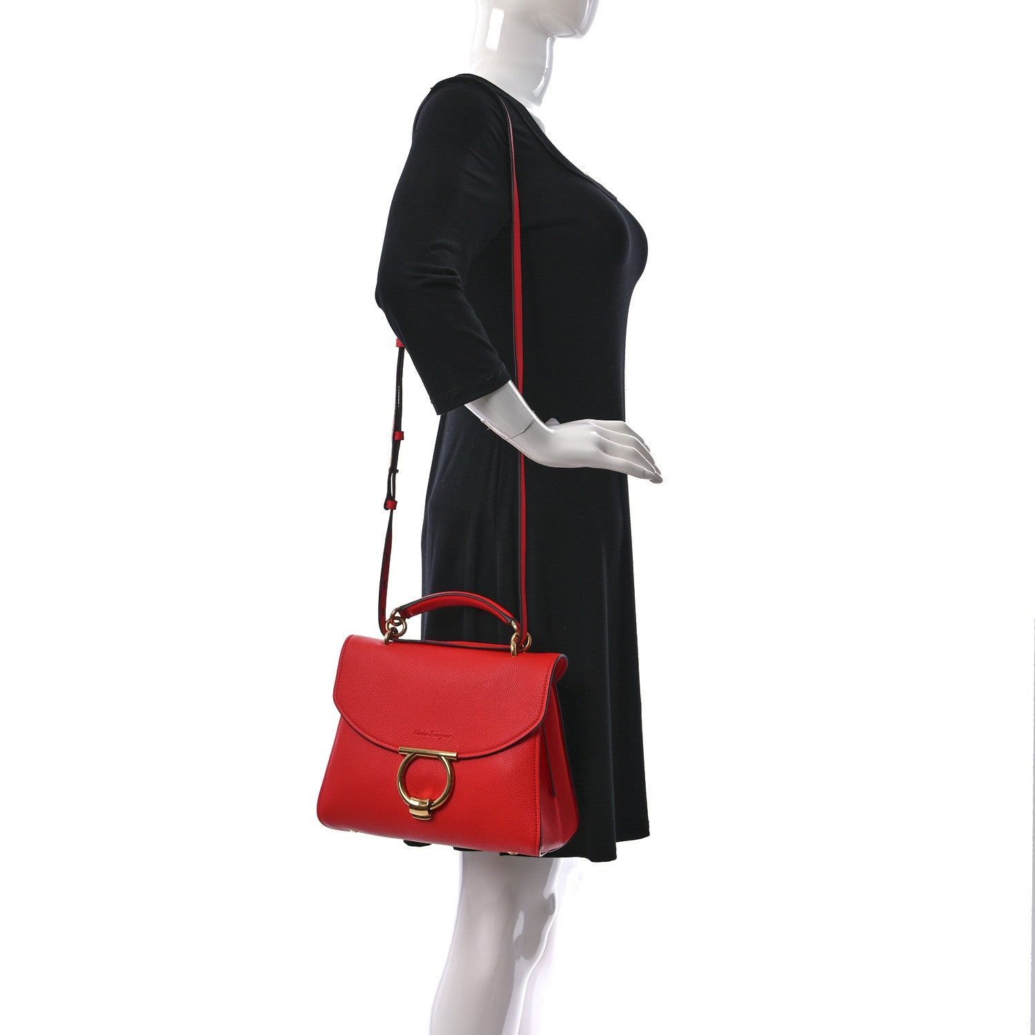 Salvatore Ferragamo Calfskin Small Margot Top Handle Satchel Candy Apple Red 2 of 9