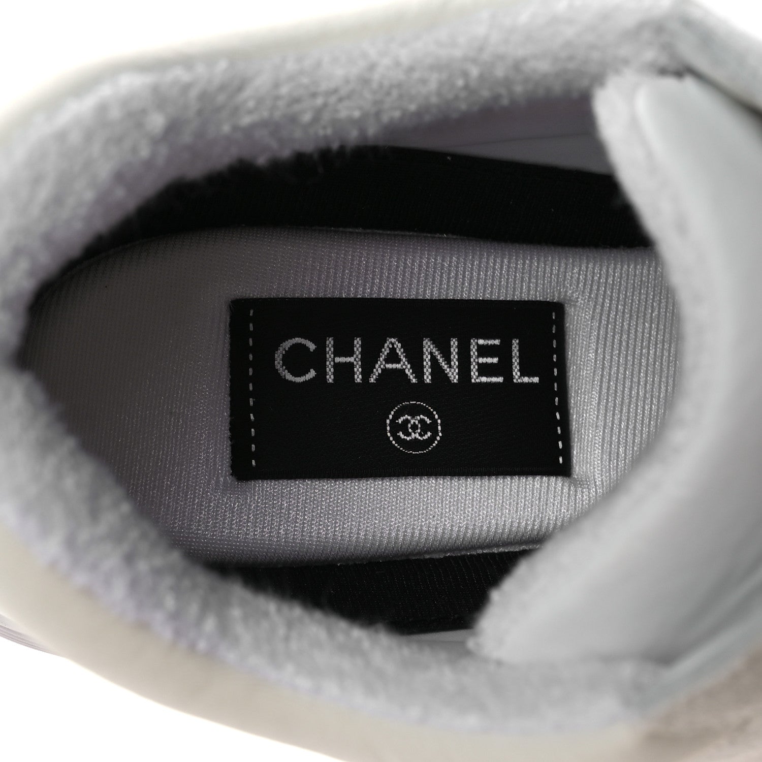 Chanel Suede Calfskin Fabric CC Sneakers 38.5 White 7 of 8