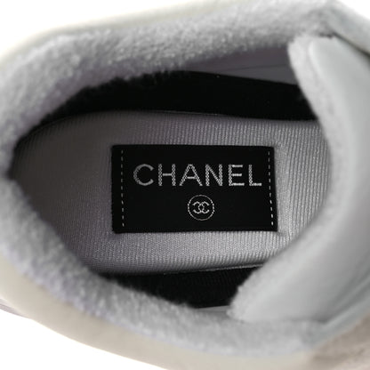 Chanel Suede Calfskin Fabric CC Sneakers 38.5 White 7 of 8