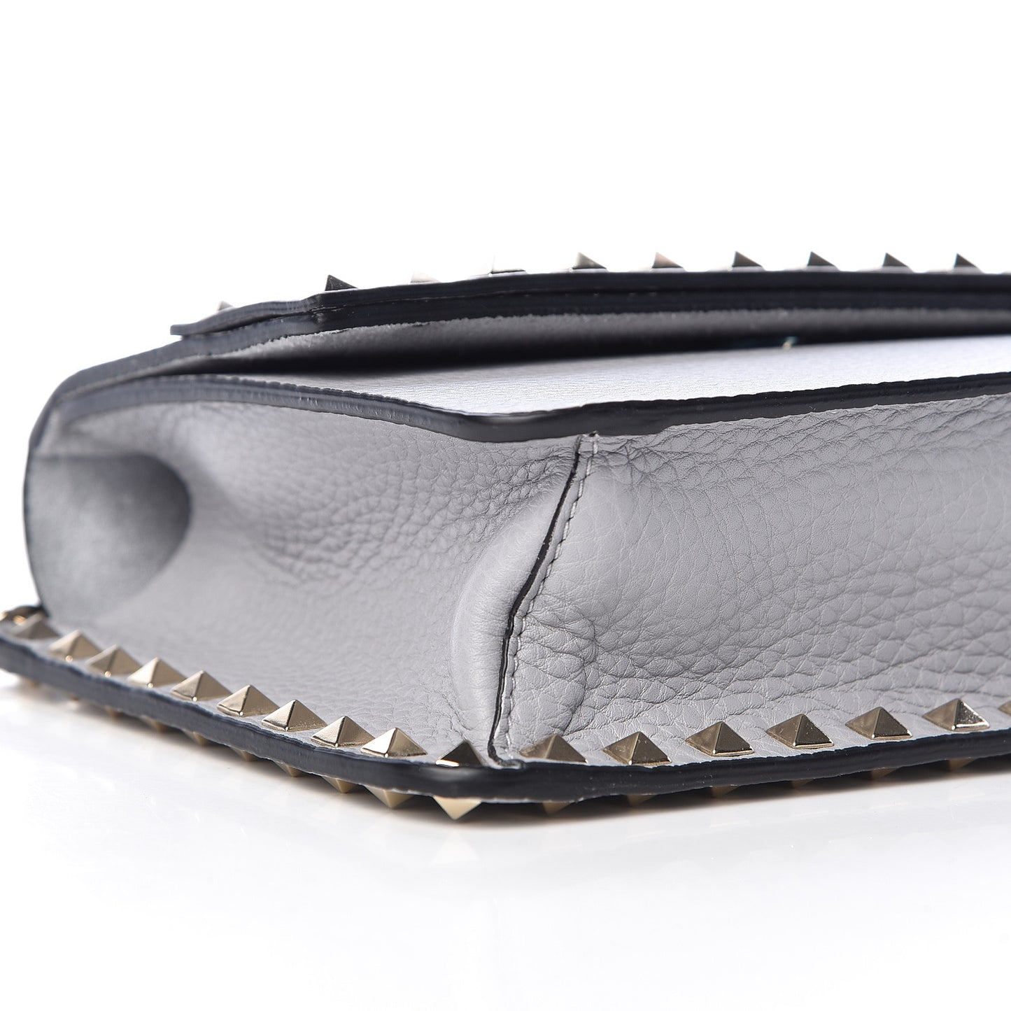 Pebbled Calfskin Rockstud Side Slip Crossbody Pastel Grey