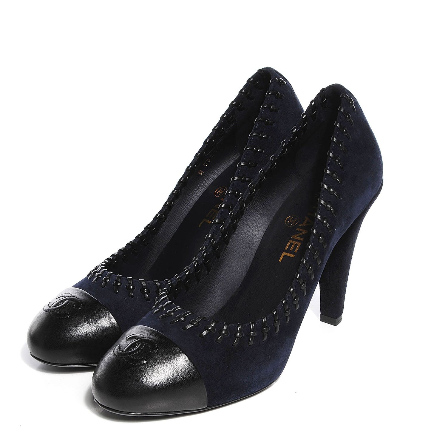 Suede CC Cap Toe Pumps 39 Navy Black