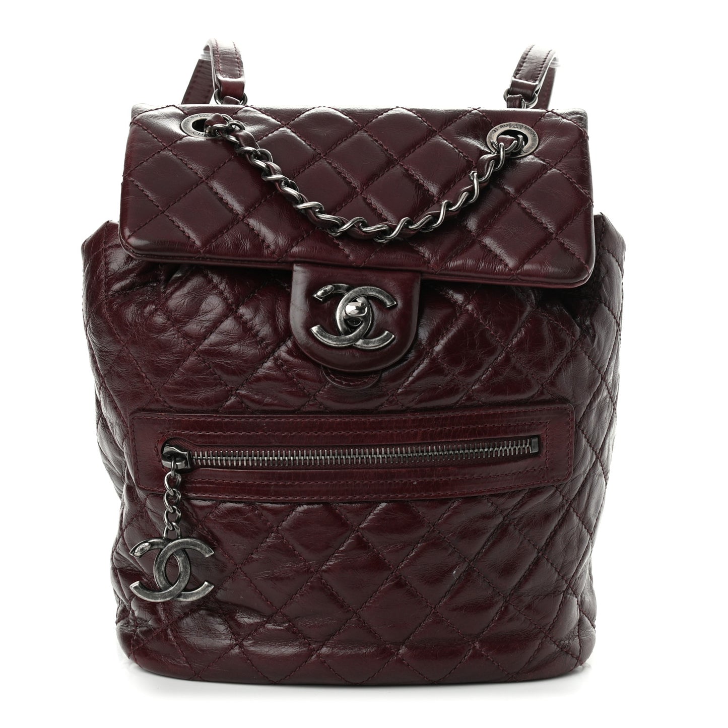 Glazed Calfskin Quilted Small Salzburg Backpack Burgundy