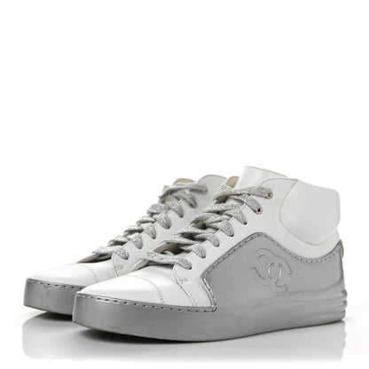 Chanel Patent Lambskin High Top Sneakers 37 White Silver 3 of 12