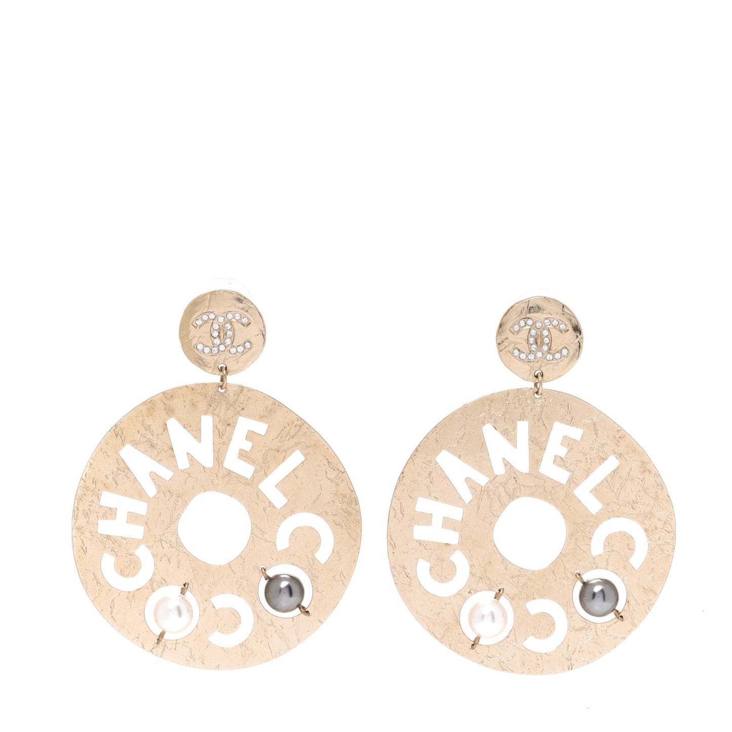 Crystal Pearl CC Papyrus Drop Earrings Gold Grey