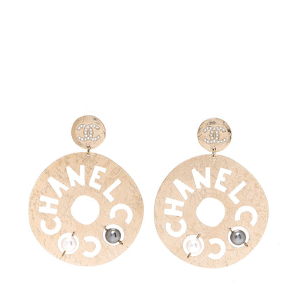 Chanel Crystal Pearl CC Papyrus Drop Earrings Gold Grey 1 of 4