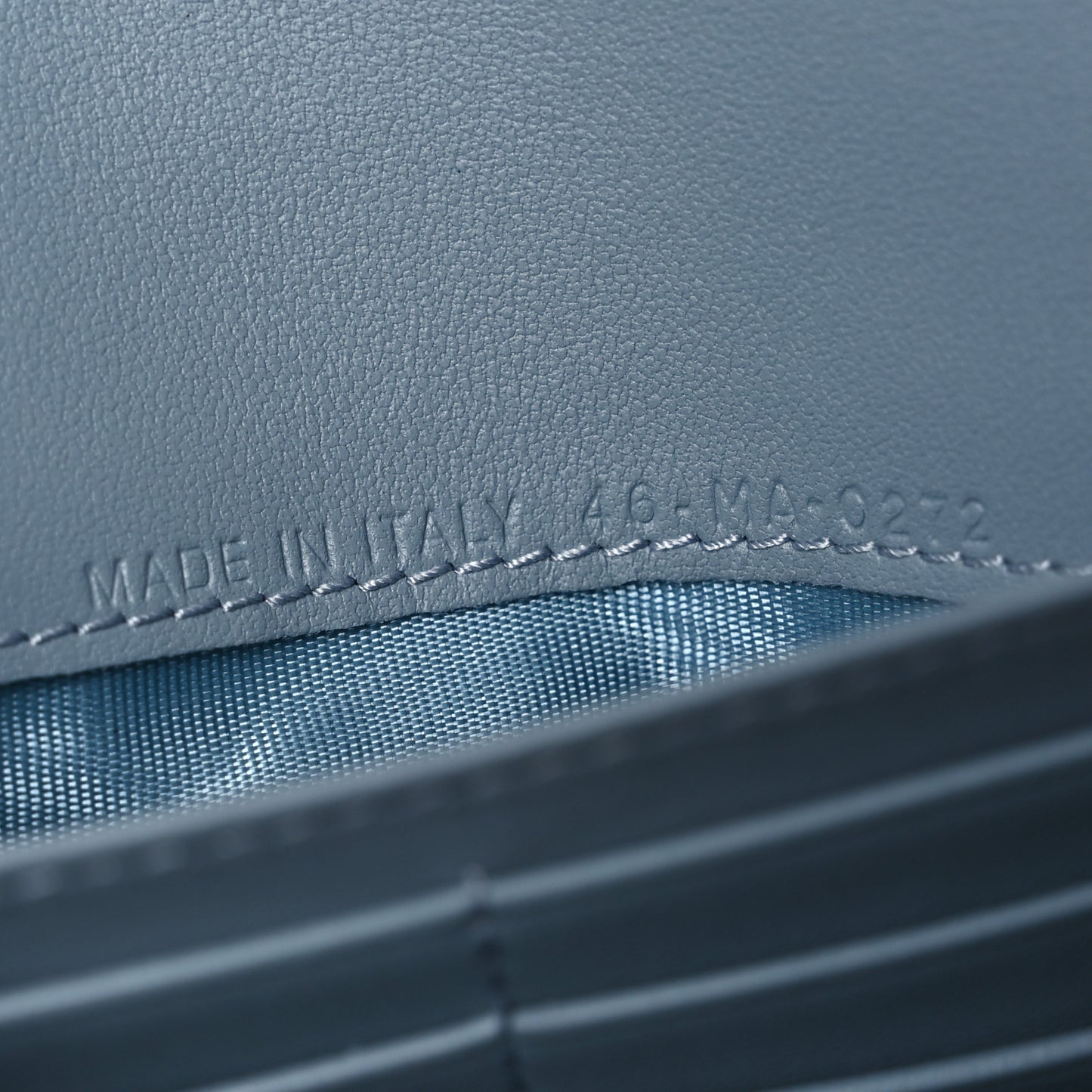Grained Calfskin Saddle Chain Wallet Pouch Cloud Blue