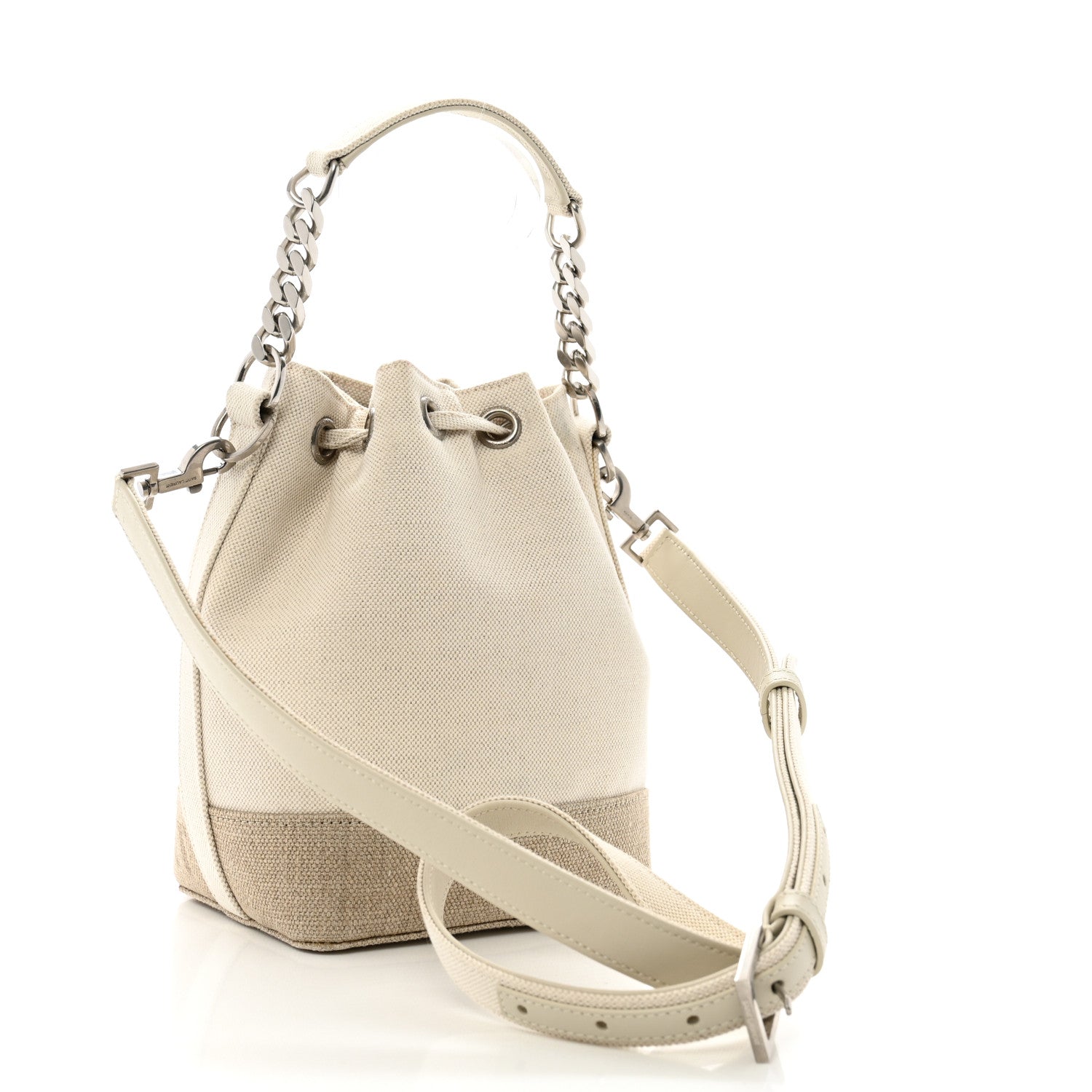 Saint Laurent Canvas Mini Chevron Bucket Bag Grigio 3 of 14