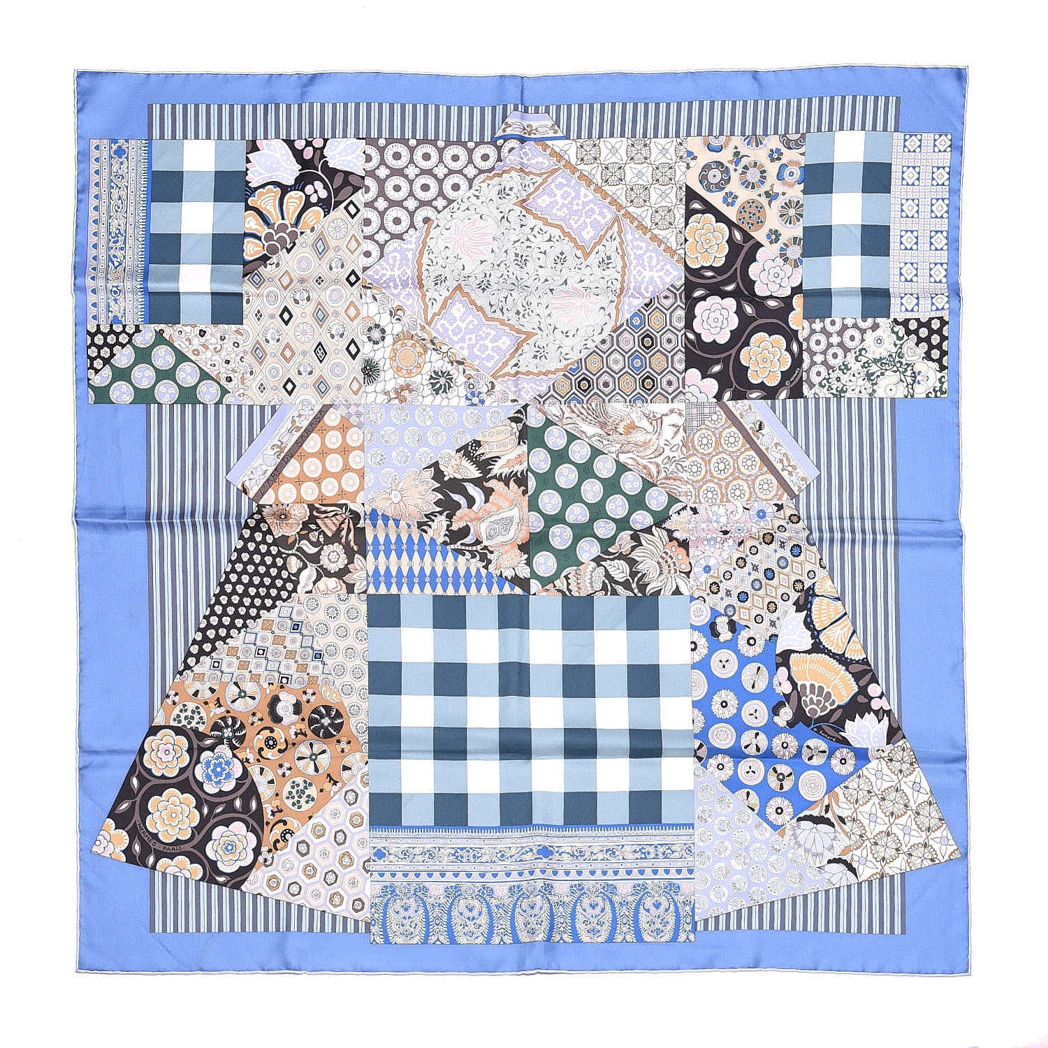 Hermes Silk L'art Du Sarasa Scarf 90 Bleu Lavande Beige Brun 1 of 4