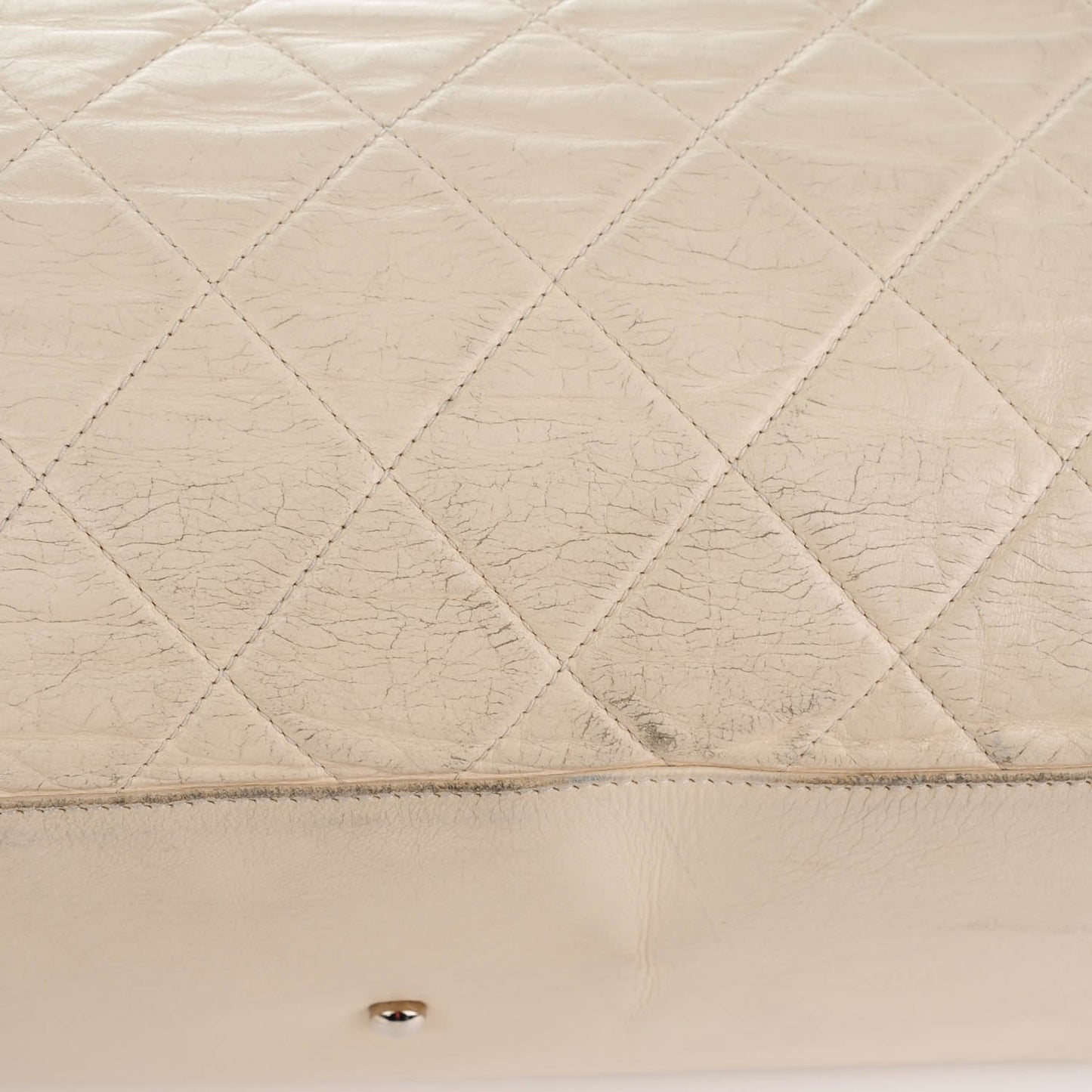 Glazed Lambskin Quilted North South XL Tote White
