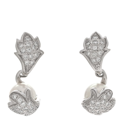 Mikimoto Platinum Diamond Akoya Pearl 7.5-8mm Leaf Drop Earrings 1 of 5