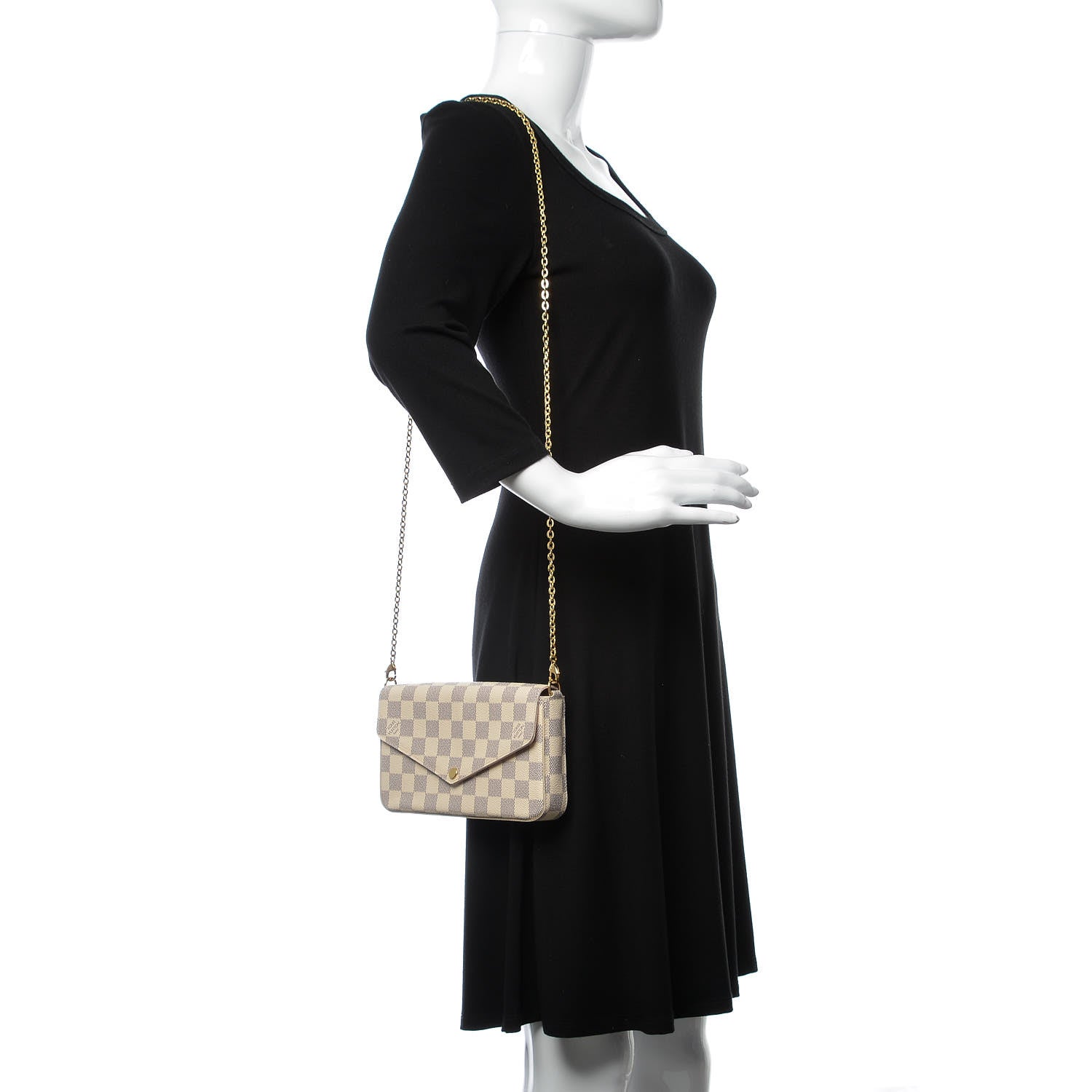 Louis Vuitton Damier Azur Pochette Felicie Chain Wallet Rose Ballerine 2 of 9