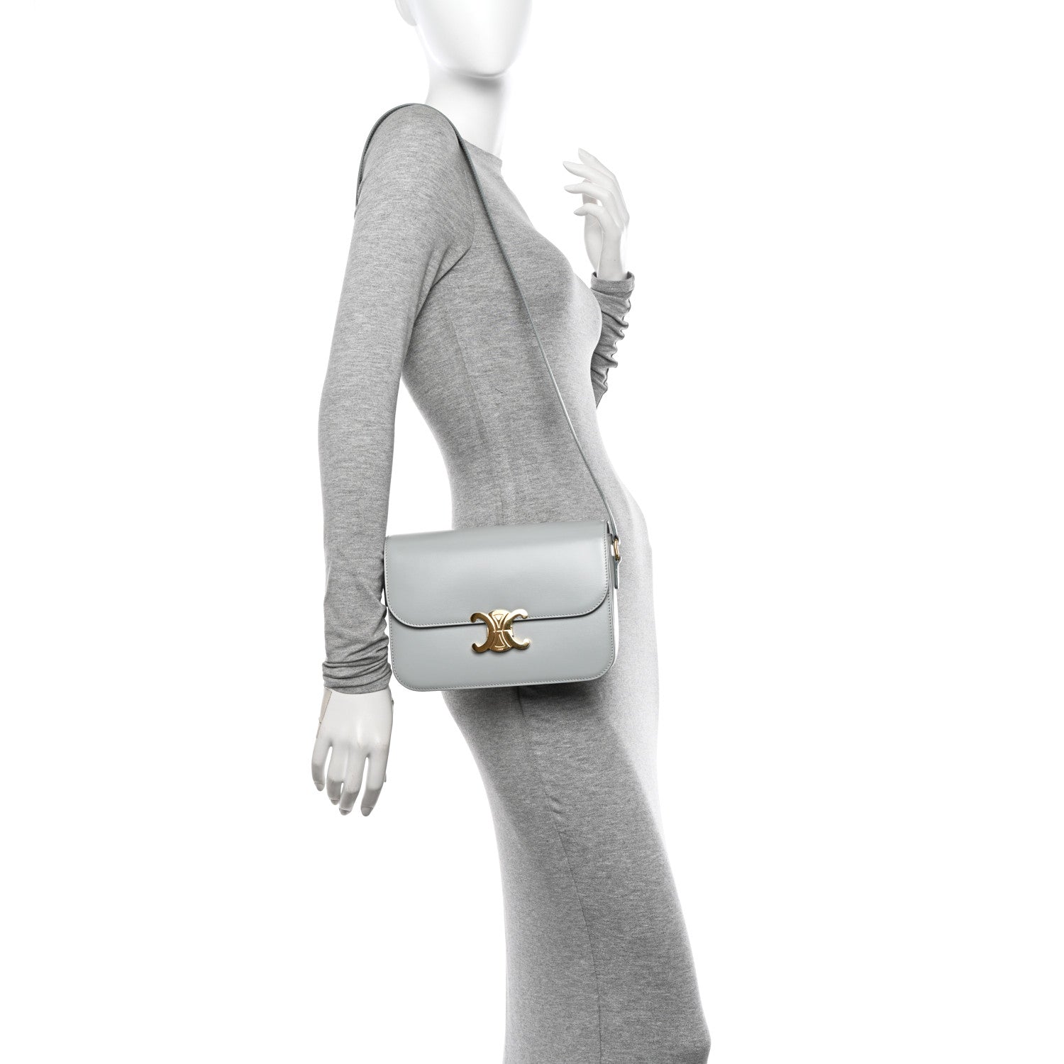 Celine Shiny Calfskin Medium Triomphe Soft Blue 2 of 11