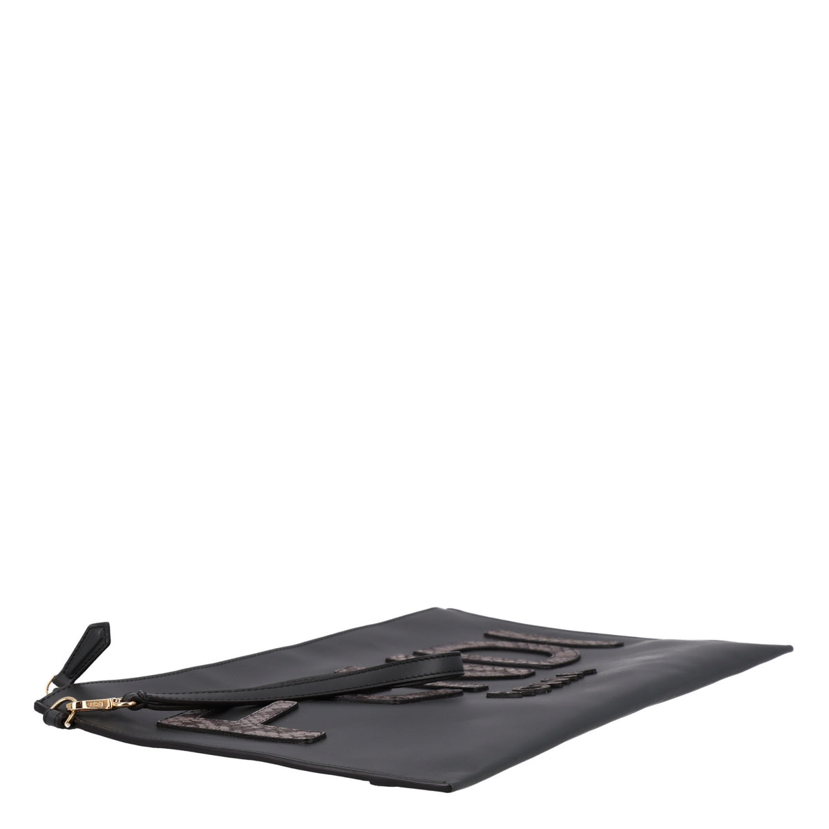 Vitello King Luxor Elaphe Snakeskin Print Logo Medium Flat Pouch Anthracite Asphalt