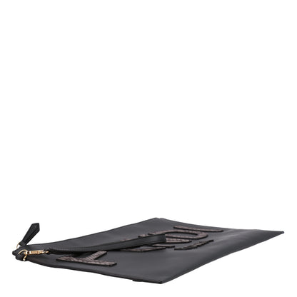Fendi Vitello King Luxor Elaphe Snakeskin Print Logo Medium Flat Pouch Anthracite Asphalt 4 of 10