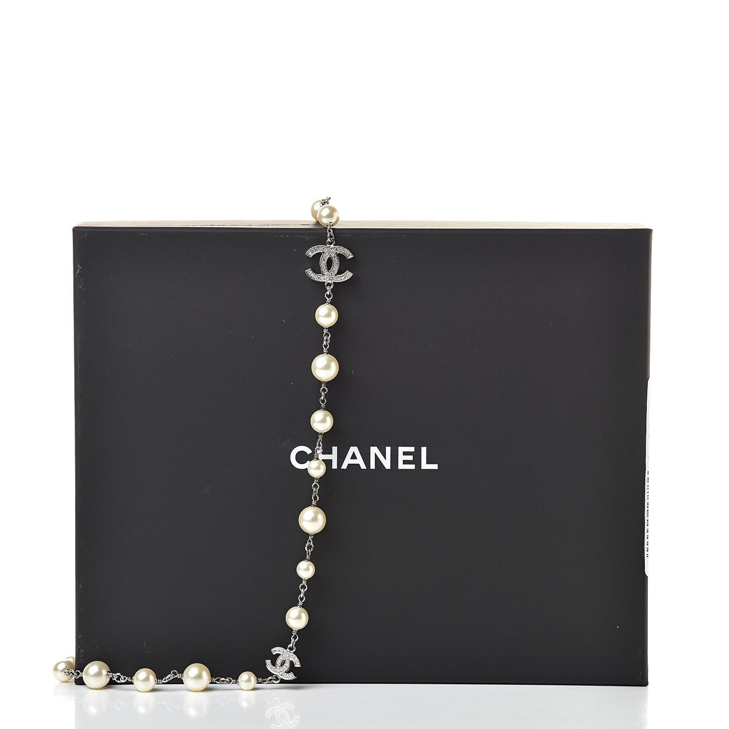 Crystal Pearl CC Long Necklace Silver