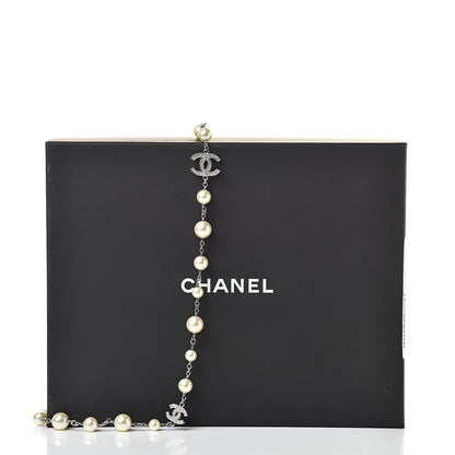 Chanel Crystal Pearl CC Long Necklace Silver 6 of 6