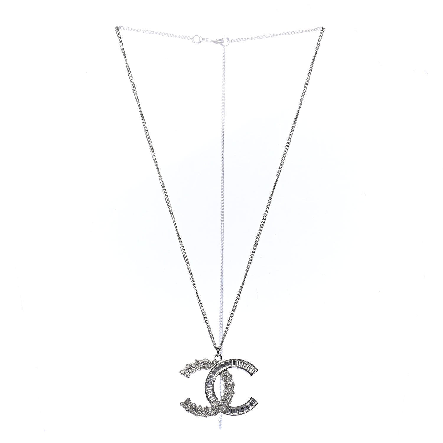 Chanel Baguette Crystal CC Necklace Silver 2 of 4