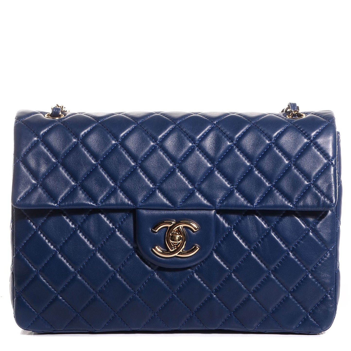 Lambskin Quilted Maxi Single Flap Dark Blue
