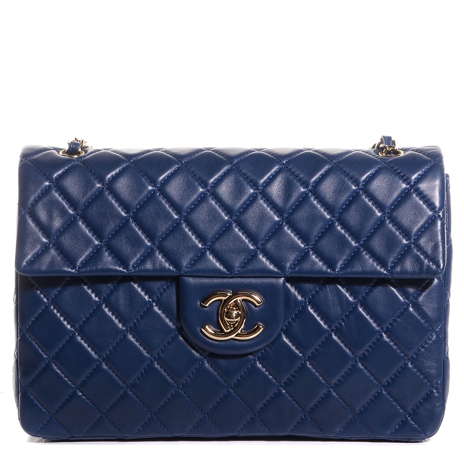 Chanel Lambskin Quilted Maxi Single Flap Dark Blue 1 of 9