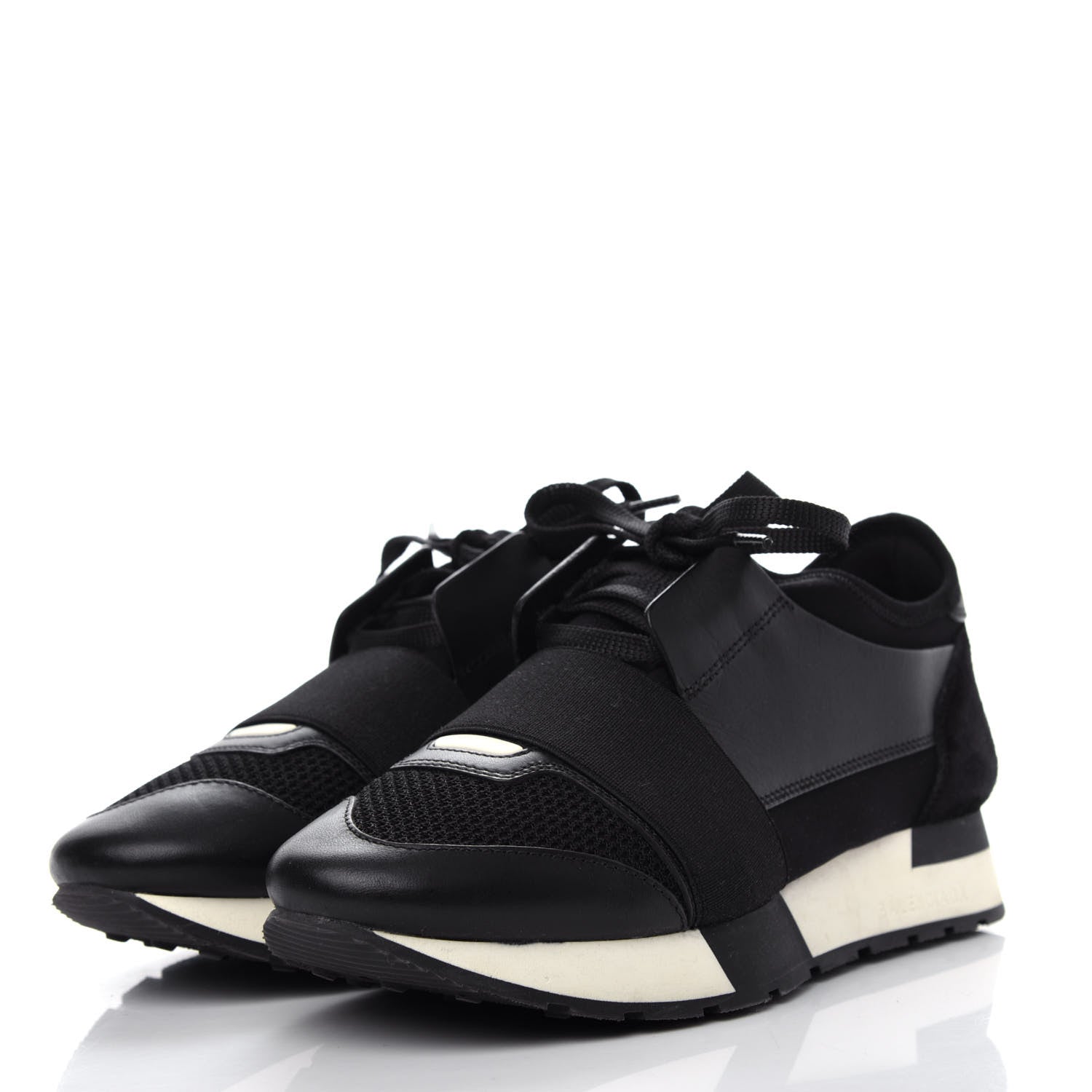 Balenciaga Mesh Calfskin Neoprene Suede Womens Race Runner Sneakers 37 Black 3 of 9